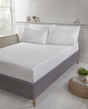 A luxurious deep-fit fitted sheet in sustainable BCI cotton with recycled polyester, designed for a 16-inch deep mattress, featuring easy-care, non-iron, soft percale fabric in eco-friendly plastic-free packaging