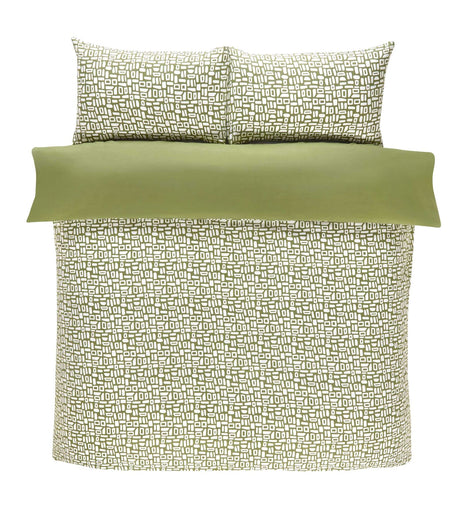 Image displaying the green Pebbles Duvet Set with easycare and non-iron features for effortless maintenance