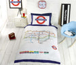Bright reversible bedding featuring a London Underground Tube map and roundels of different lines, complete with matching pillowcases