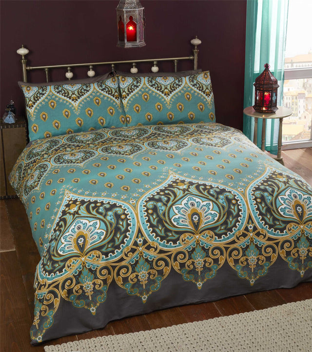Beautiful Asha Duvet Set showcasing vibrant Indian-inspired printed design with matching pillowcases