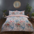 Vibrant jungle print duvet cover featuring leopards, elephants, monkeys among lush palm leaves and exotic flowers