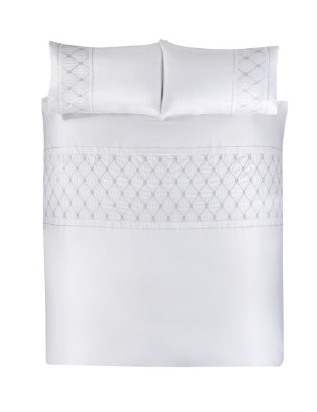 Designer-inspired Monaco bedding set crafted from satin with decorative sequin trim on duvet and pillowcases