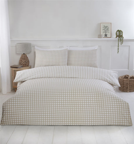 Reversible Gingham Check Duvet Cover with white and checkered design shown on a neatly made bed