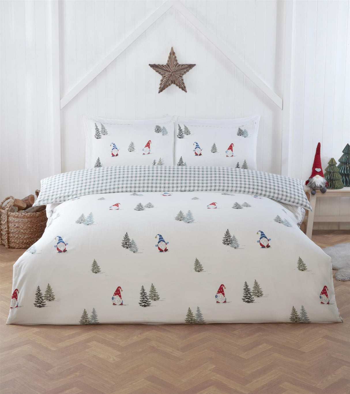 Brighten your bedroom with this charming, festive duvet set showcasing holiday-themed patterns