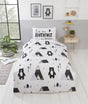 Stylish Scandinavian-inspired bear and forest themed bedding set with reversible design for toddlers and singles