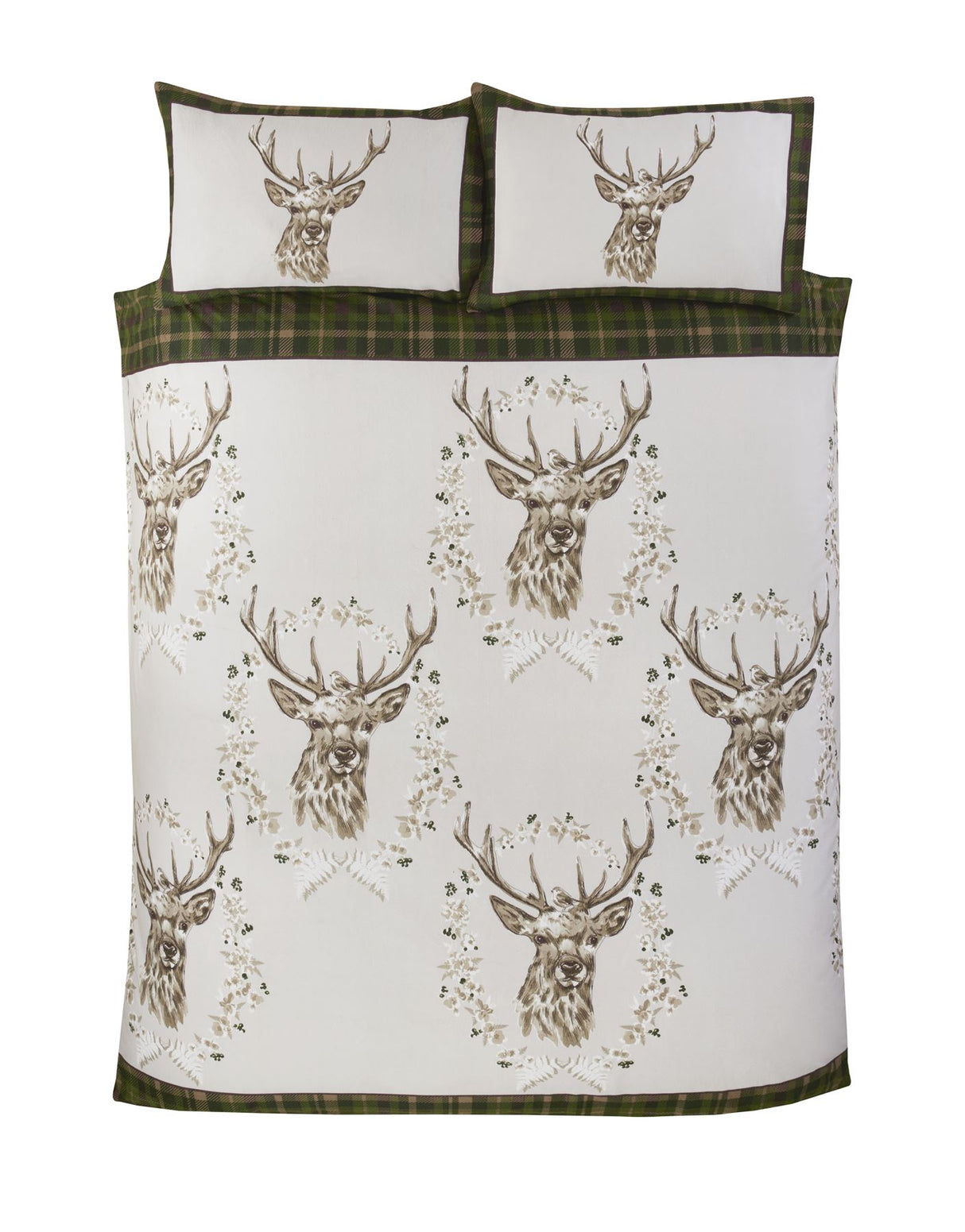 Double size Angus Stag duvet cover with classic winter stag pattern and coordinating pillowcases