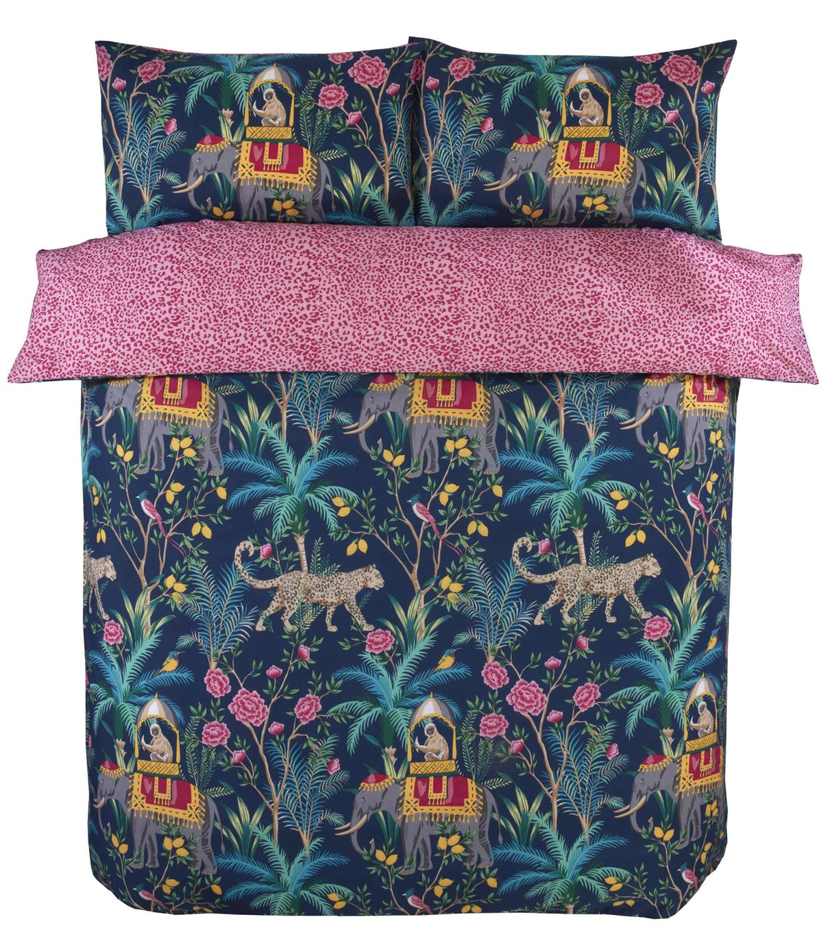 Double size Jungle Expedition Duvet Set with two matching pillowcases, featuring an eye-catching tropical print for a stylish bedroom upgrade