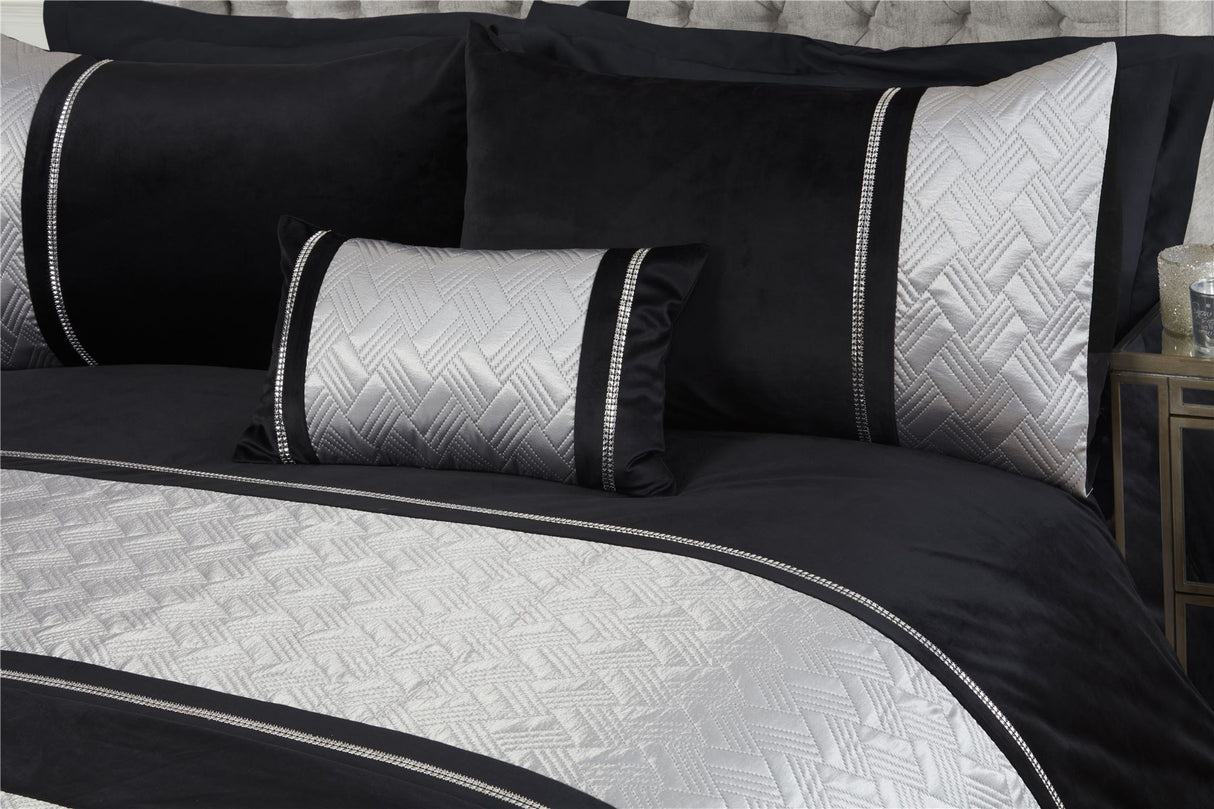 Set includes matching pillowcases with gold and diamante detailing for a cohesive boudoir bedroom look