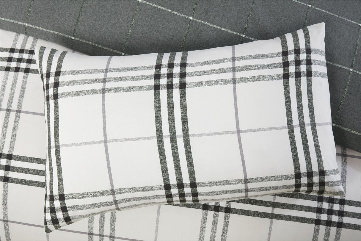 Detailed shot of Harris Check Duvet Set in denim colour, emphasising its soft, breathable microfibre material