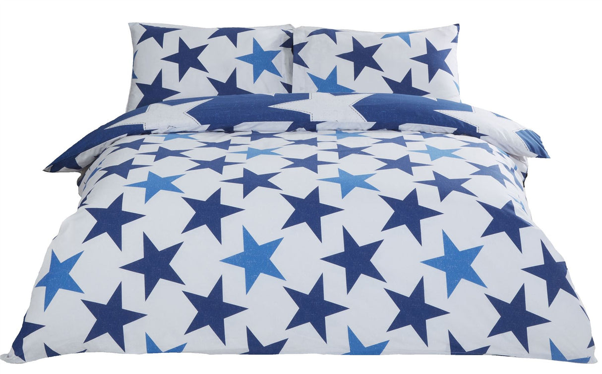 King size All Stars Duvet Set with contrasting star patterns and non-iron, easy-to-maintain fabric