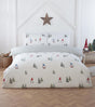 Festive Christmas Microfibre Duvet Set featuring gonks and Christmas trees on white background