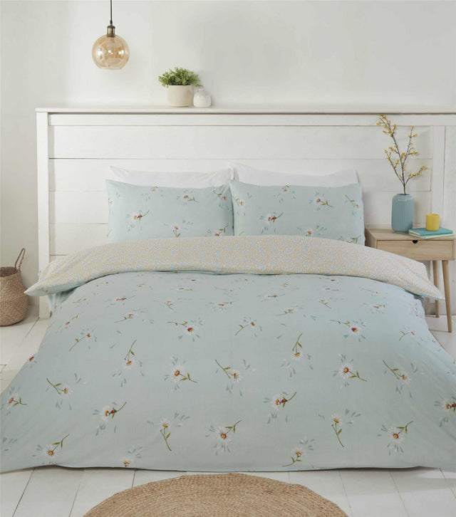 Beautiful blue floral print on Daisy Duvet Set with reversible design and easycare fabric