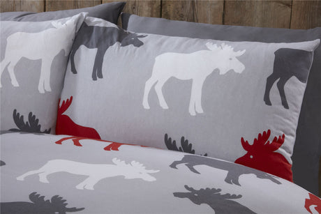 A set of matching pillowcases with the same moose graphic printed on smooth brushed cotton fabric