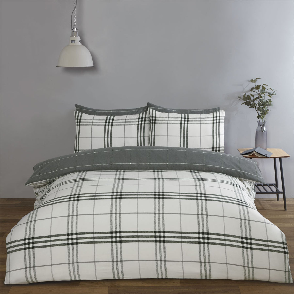 Close-up of the Harris Check Duvet Cover showcasing soft microfibre fabric and neat popper closure