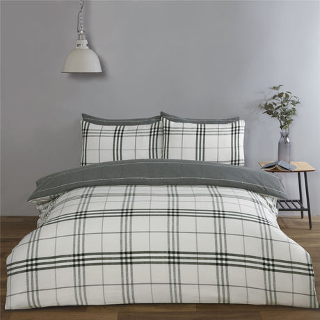 Close-up of the Harris Check Duvet Cover showcasing soft microfibre fabric and neat popper closure