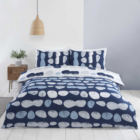 Luxurious Truro Duvet Set featuring pebble effect design in blue and natural colours