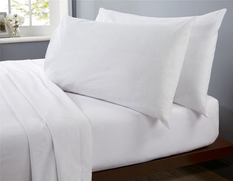 Soft brushed cotton flat sheet with a subtle striped pattern in gentle cream and light brown hues