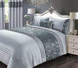 Elegant satin Charleston bedding with shimmering glitter bands on duvet cover and matching pillowcases in various sizes