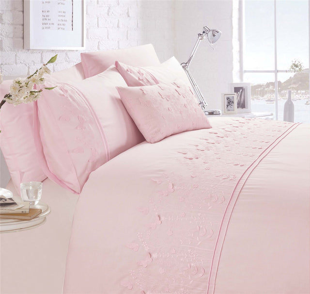 Elegant Papillon Duvet Set with embroidered butterfly border on the head area