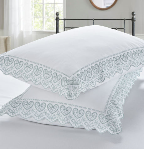 Romantic Elise bedding with beautifully crafted embroidery and lace details creating a luxurious bedroom aesthetic