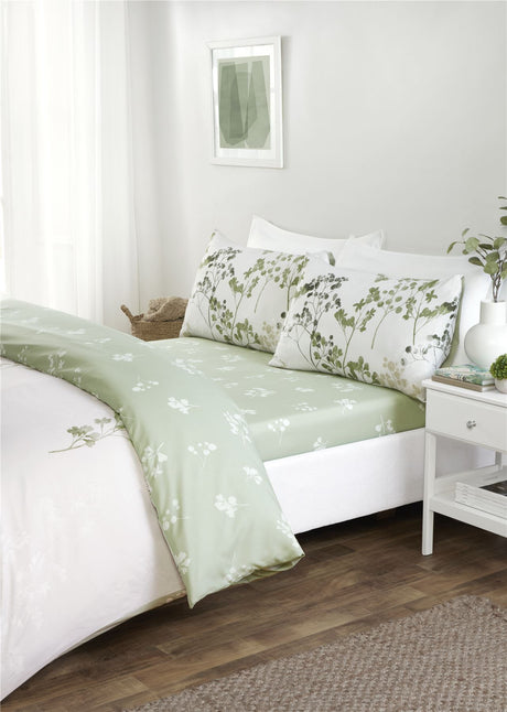 Luxurious Shadow Complete Bedding Set featuring green and white floral print with easycare fabric