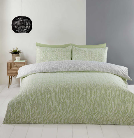 Luxuriously soft Helston Duvet Set showcasing a modern herringbone print with contrasting reverse