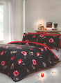 Beautiful watercolour floral pattern on grey linen textured duvet set with contrasting reverse