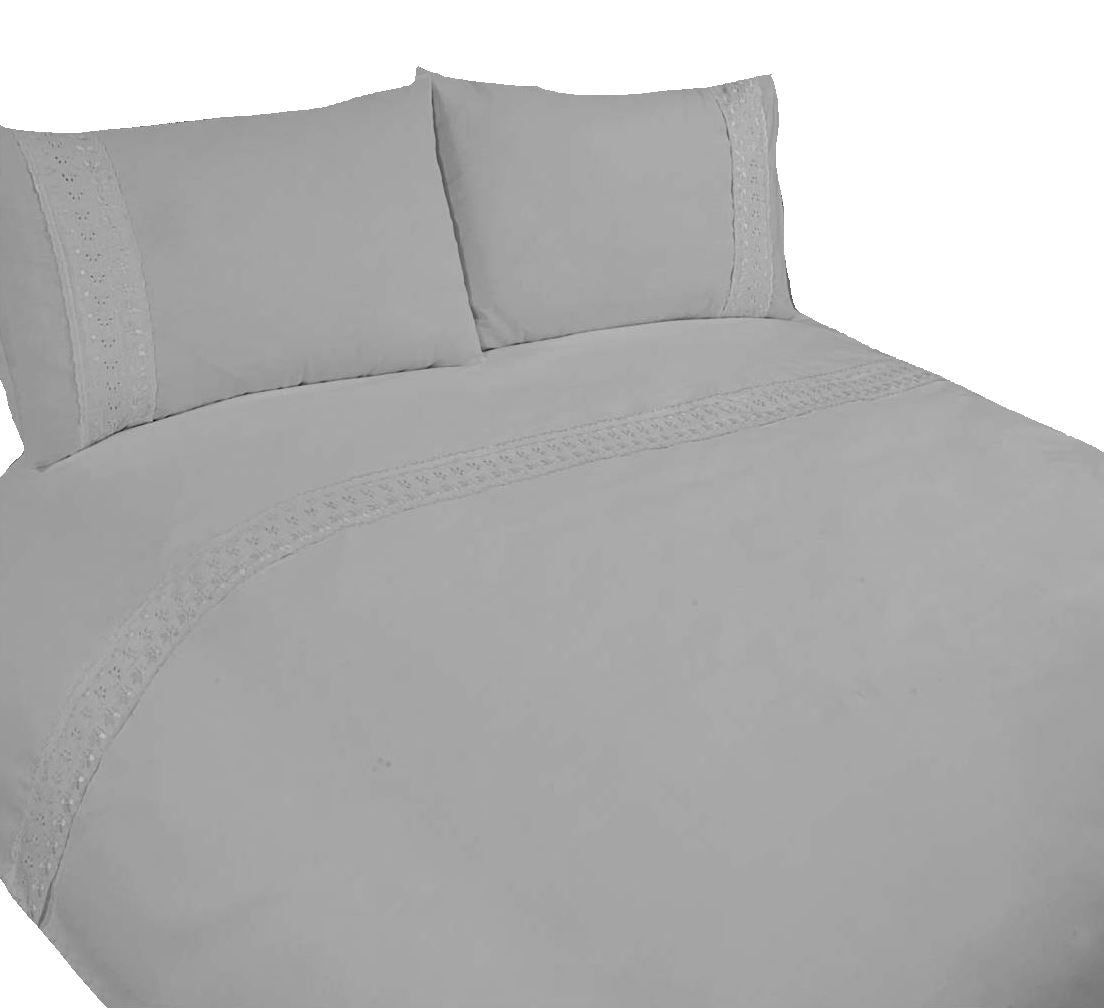 Elegant superking Sorrento bedding set with lace-trimmed duvet cover and matching pillowcases for a sophisticated bedroom look