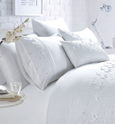 Full view of the beautifully designed Papillon Duvet Set featuring embroidered accents and sophisticated style