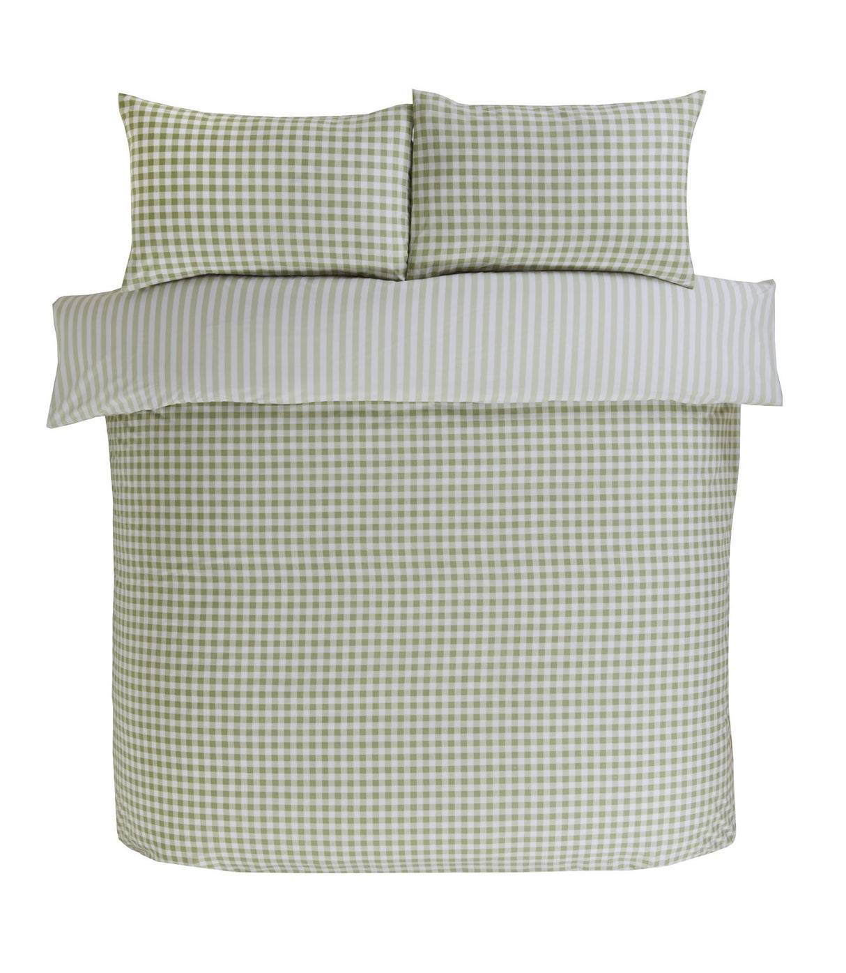 Single size Gingham Check Duvet Set with popper closure and easycare fabric laid out on a bed