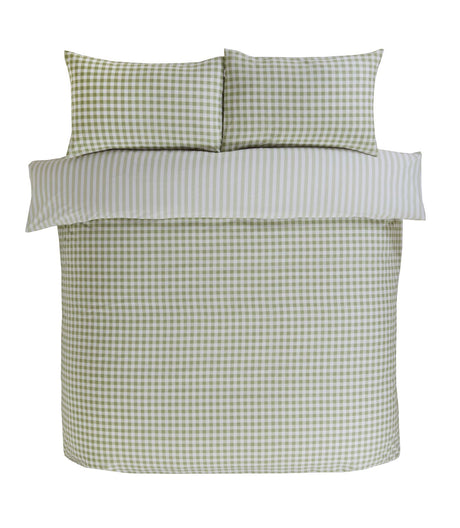 Single size Gingham Check Duvet Set with popper closure and easycare fabric laid out on a bed