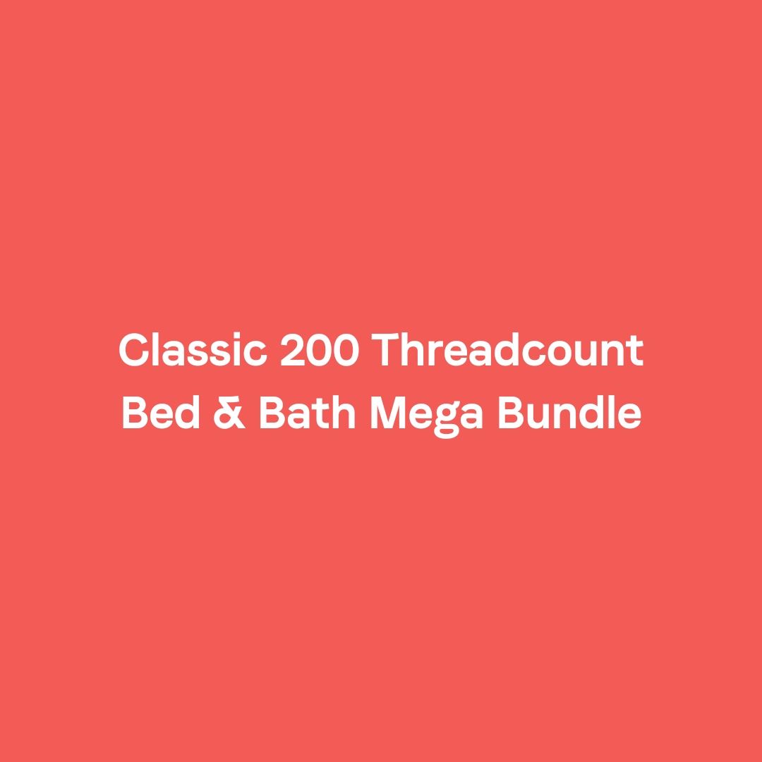 Complete Classic 200 Threadcount Bed & Bath Mega Bundle, including a cotton quilt cover, pillowcases, and bath towels, offering excellent value with an additional 10% discount