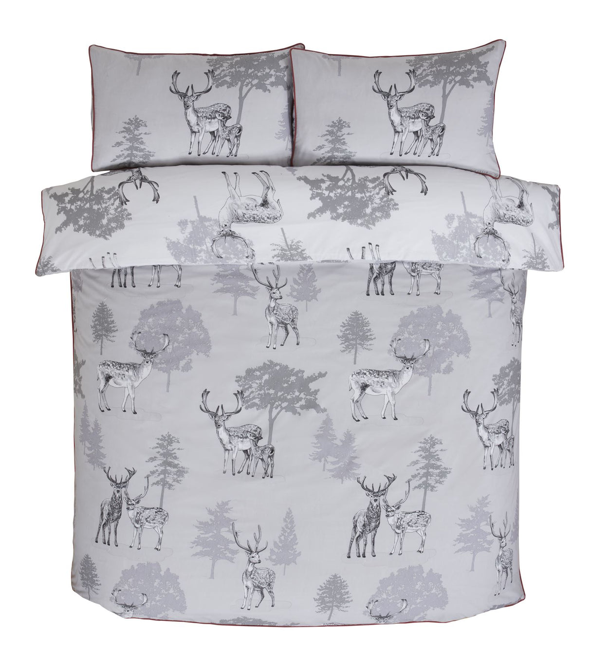 Detailed view of Sherwood Duvet Set showcasing nature-inspired artwork and contrasting border