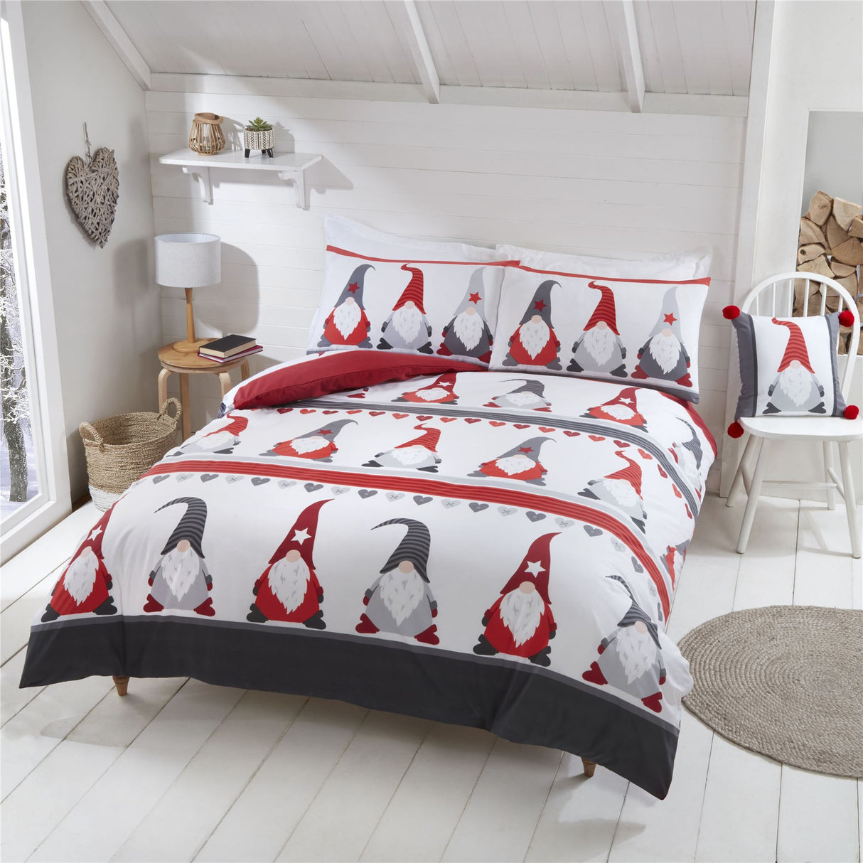 Festive Gonks Duvet Set featuring colourful gonk motifs with a scandi winter décor aesthetic