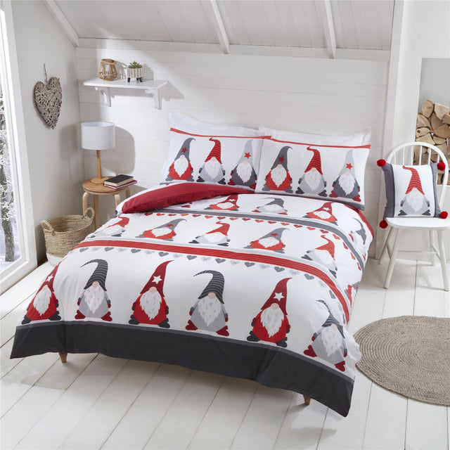 Festive Gonks Duvet Set featuring colourful gonk motifs with a scandi winter décor aesthetic