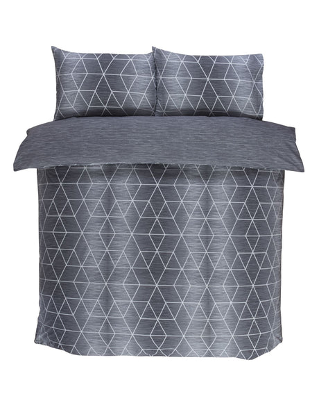 Modern Calvin duvet set showcasing a sophisticated geometric pattern on a textured, ombre fabric background