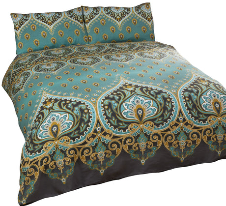 A king-sized Asha Duvet Set featuring vivid print and easycare fabric, perfect for adding cultural flair to a bedroom
