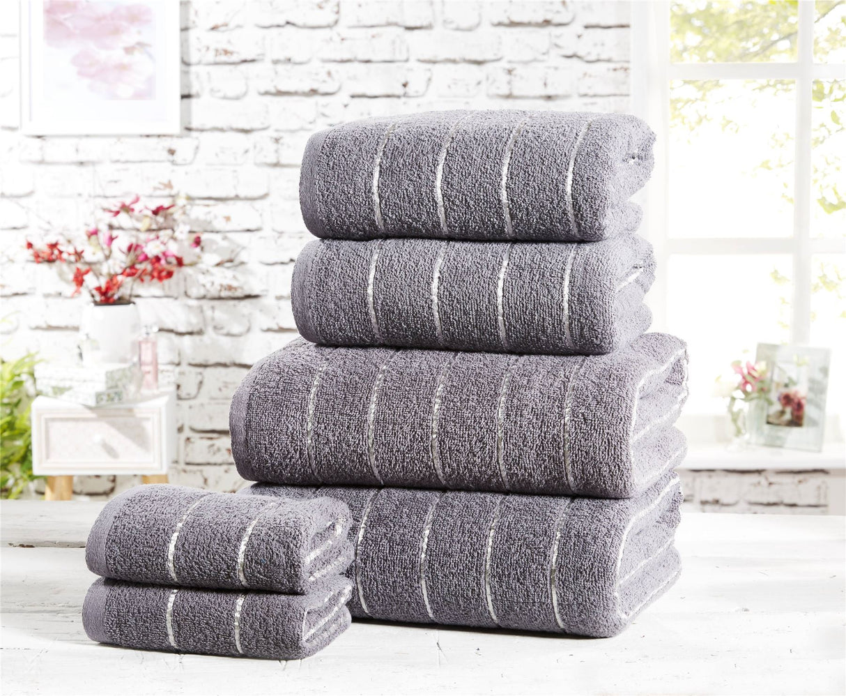 Two Sandringham bath sheets with elegant metallic stripe details, perfect for luxurious drying