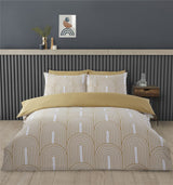 Close-up of the soft, cosy fabric of the Arches Duvet Set with a contemporary design in neutral tones