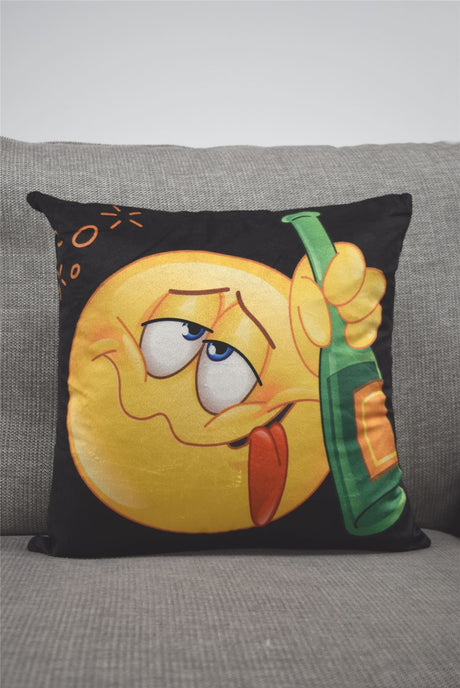 Decorative Christmas-themed cushion measuring 43x43cm with colourful emoji-style holiday icons on soft velvet material