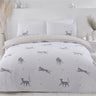Sustainable leopard duvet cover featuring a delicate crowned leopard design on a white background