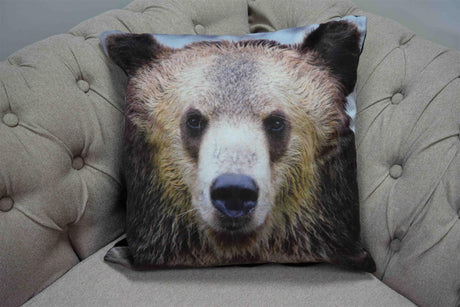 Velvet cushion with a photographic print of a wild bear, 43x43cm