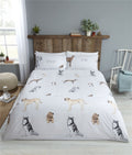 Luxurious Pawsome Duvet Set featuring a beautifully designed dog breed print, with one pillowcase displaying Paw-fect Day and the other Ruff Night in a charming and stylish bedlinen design perfect for dog lovers