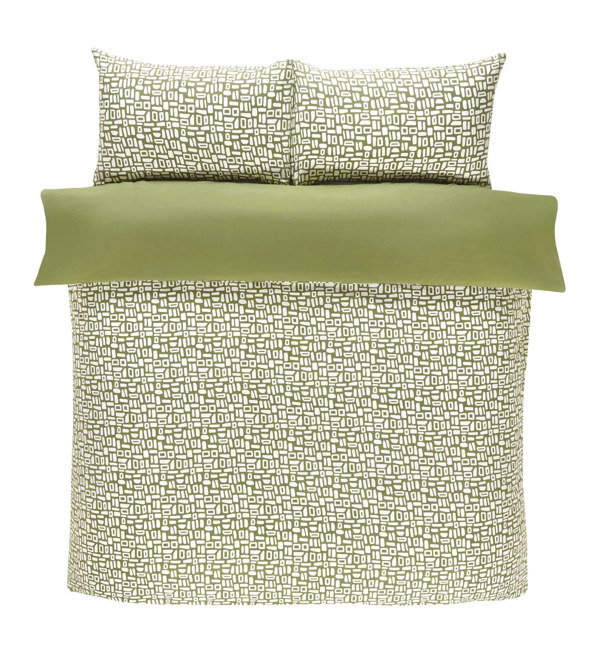 Image displaying the green Pebbles Duvet Set with easycare and non-iron features for effortless maintenance
