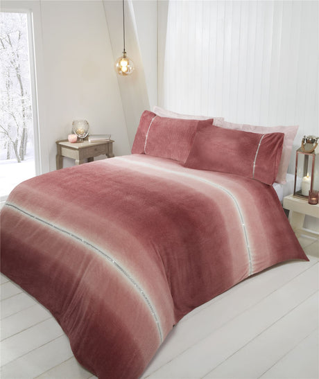 Luxurious teddy fleece duvet cover with ombre stripe design and diamantés