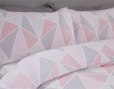  Leo duvet set featuring on-trend abstract triangles in blush pink and grey