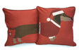 A reversible 43x43cm cushion with a cute sausage dog design