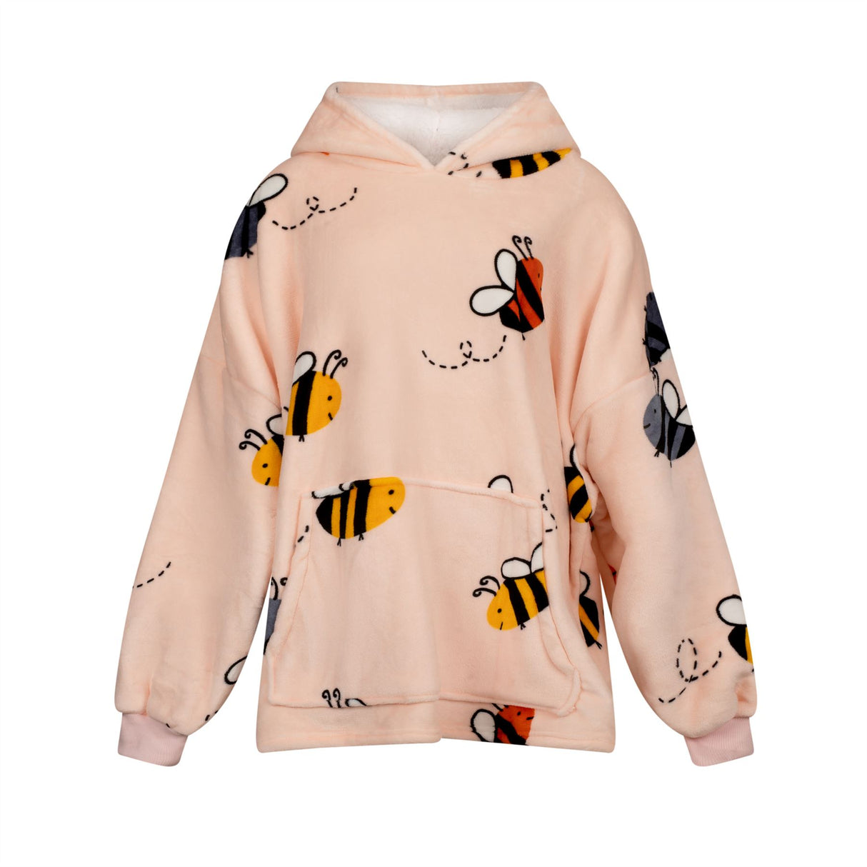 Bumble Bees Fleece Hoodie Multi oversized wearable hoodie with peachy background 