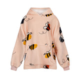 Bumble Bees Fleece Hoodie Multi oversized wearable hoodie with peachy background 
