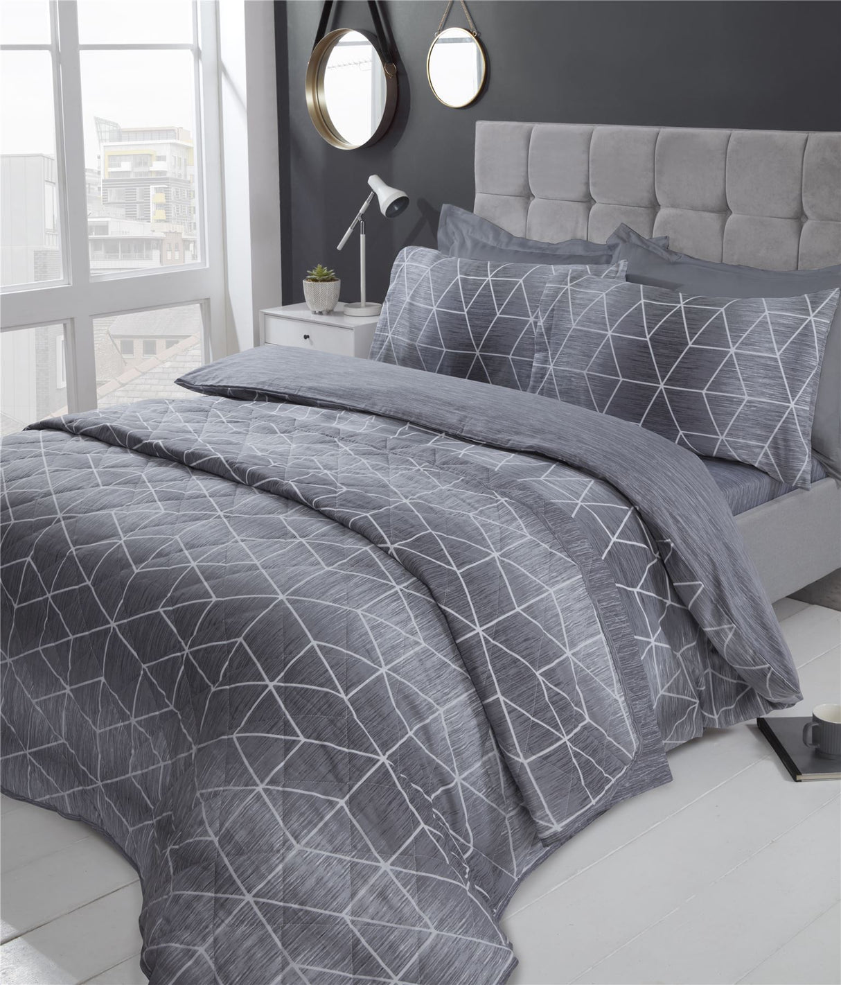 Reversible Calvin duvet cover with popper closure and easycare fabric in contemporary style